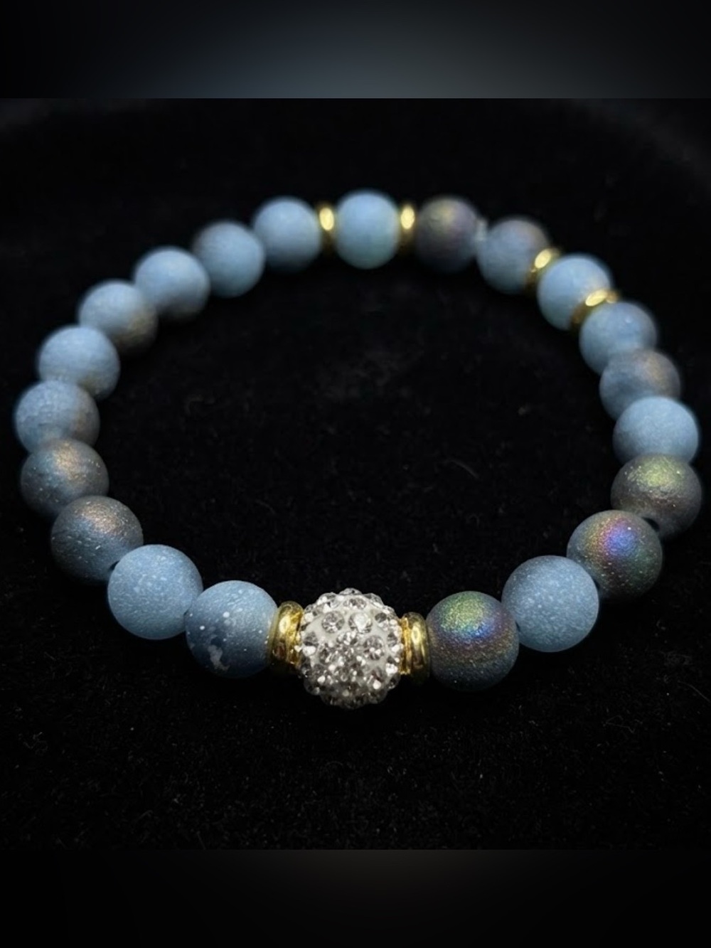 Artisan Blue Matte Bead Bracelet with Crystal Pavé Accent